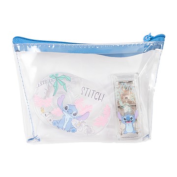 迪士尼 史迪奇文具組 可愛造型透明收納包 內含釘書機與膠台  史迪奇 藍色  1組