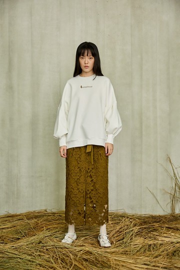 品牌標語刺繡圓領太空棉上衣