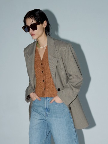 Belted Oversized Long Check Jacket
