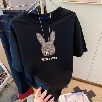 2025新款純棉短袖T恤女寬松洋氣體恤衫火龍果色正肩上衣夏季女裝