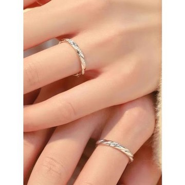 足銀閉口戒指情侶對戒純銀一對鉆戒結婚仿真訂婚求婚輕奢小眾禮物