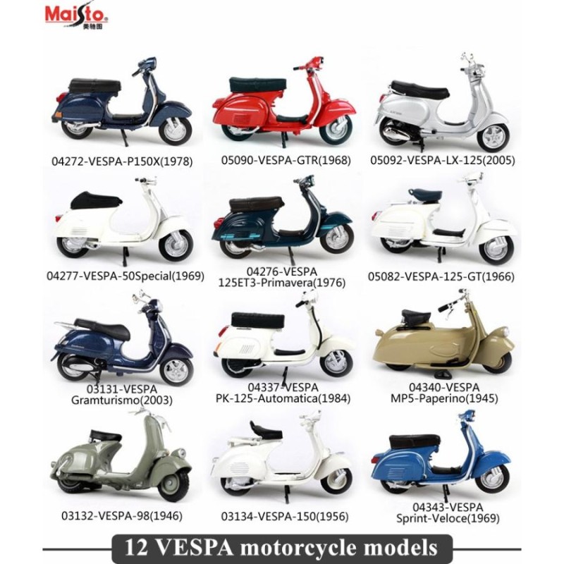 1:18 Piaggioスクーター 1966 Vespa 125 GT ローマの休日 バイク オートバイ 合金 模型 ミニカー | LINEショッピング