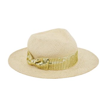 agnes b.亮片蝴蝶結編織草帽