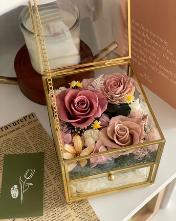 【雙層永生花寶盒】七夕花禮 生日花禮永生花禮 初日花藝