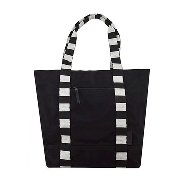 [平輸版]agnes b.黑白紋雙槓托特包-大-黑/真品平輸