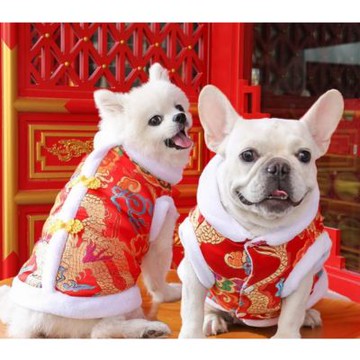 【寵愛毛宅】新年刺繡刷毛背心 寵物衣服 狗狗衣服 貓衣服 貓狗新年衣服 過年衣服 貓犬紅色過年衣