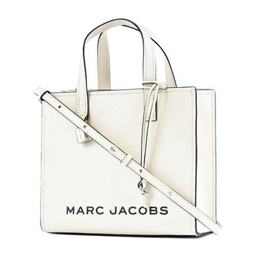 MARC JACOBS 黑色LOGO荔枝紋手提/斜背二用鎖頭包-米白/小