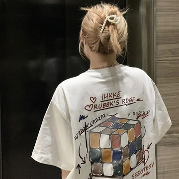 ✨U家女裝✨100%純棉美式潮牌魔方短袖T恤女夏oversize情侶半袖設計感上衣男