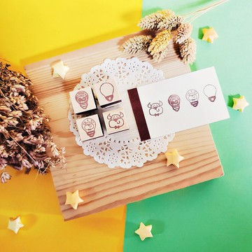 手工橡皮章－哞哞靈感小燈泡　方塊應用章 (一組4款)