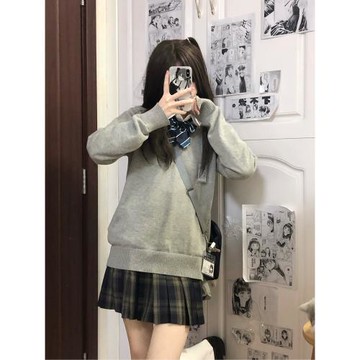 原創V領毛衣女純棉純色學院風日系JK制服秋冬套頭針織衫長袖