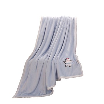 水星家紡卡通繡花法蘭絨空調蓋毯午休毯草莓熊雙層繡花毯床上用品