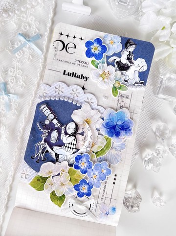 汽水糖 ブルー系 清涼 花柄 爽やか PET 和紙膠帶 (kiss-cut)