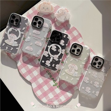 Twinko💗[CA1818]❥趙露思最愛兔茸茸聯名2.0-下午茶兔兔*黑圈白邊條磁吸殼/IP16 15 14 13