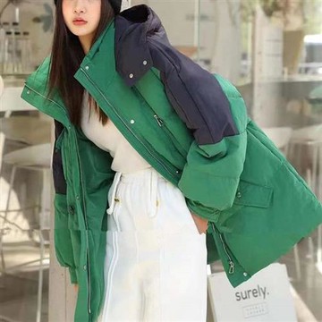 【巴黎精品】羽絨外套白鴨絨夾克-拼色連帽寬鬆休閒女外套3色p1ah42