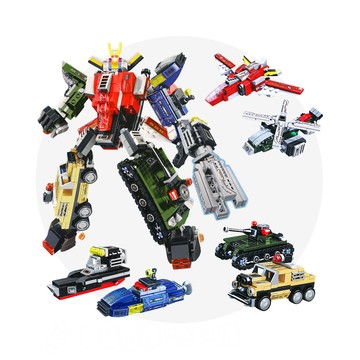 888ezgo 6合1精裝盒變形機器人積木組(軍事系系列)(可拆6款或大組合1)(696PCS)(BB070)