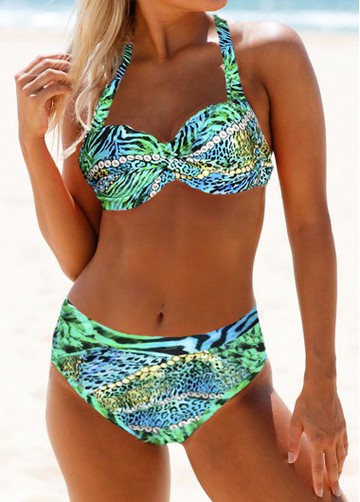 Halter Neck Leopard Print High Waist Bikini Set