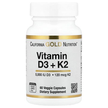 California Gold Nutrition, 維生素 D3 + K2（MK-7）素食膠囊，60 粒