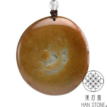 【漢石齋】天然翡翠A貨 如魚得水玉佩吊墜 紅黃翡種(46*50*7mm)