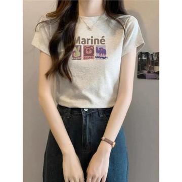 設計感美式別致獨特正肩短袖t恤女夏季ins韓版修身百搭白色上衣潮