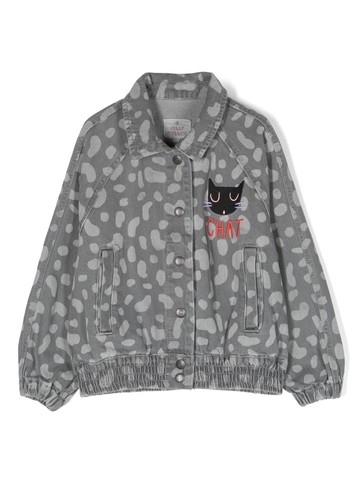 JELLYMALLOW - leopard-print denim jacket - kids - Cotton - 8 yrs - Grey