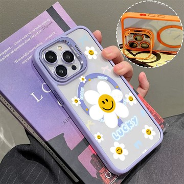 治癒系笑臉 磁吸防摔殼 金屬鏡頭支架 磁吸手機殼 iPhone 17 16 15 14 13 12 11 Max 防摔殼