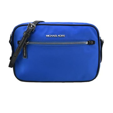 MICHAEL KORS POLLY銀字LOGO尼龍斜背方包-大/藍