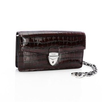 AOL Mayfair2 手拿/肩背包(暗紅)(鱷魚壓紋/銀黑雙色鍊帶)