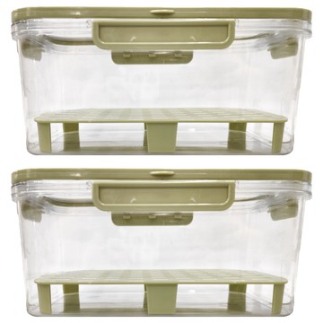 手提密封保鮮盒 PET+ABS+PP材質 寬提把 靈活卡扣 雙層分格  25 x 16.5 x 11.5cm 胡克綠  2個