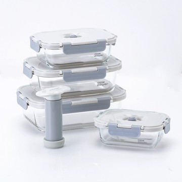 CookPower鍋寶 鎖氧系列抽真空玻璃保鮮盒鎖鮮大容量5件組