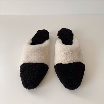 大瓶 ~乖乖熊貓鞋！黑白羊毛毛包頭拖鞋女秋冬新款網紅拖鞋女外穿