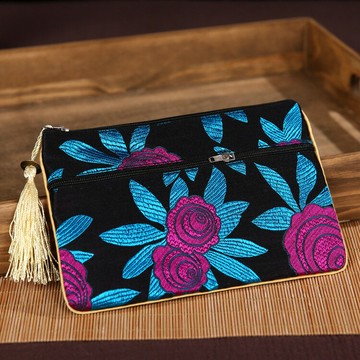 中國風云錦緞零錢包古典絲綢雙拉鏈錢包化妝包收納包送老外小禮品