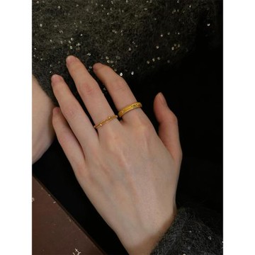 【尋光】S925純銀拉絲八芒星戒指新中式復古高級感金色鏈條指環女