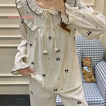 睡衣女春秋季長袖新款甜美花邊公主風薄款女士夏天家居服套裝韓版睡衣居家服套裝休閒睡衣女生睡衣睡衣