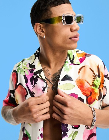 ASOS DESIGN relaxed revere shirt in painted floral print-Multi