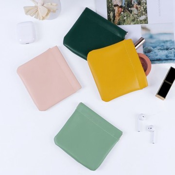 🌸隔日到貨💖自動閉合收納包 零錢包 飾品收納包 耳機收納包 皮革收納包 化妝包 收納包 彈片化妝包 彈力包
