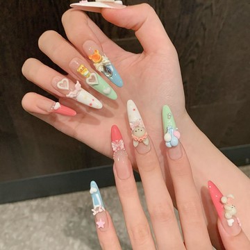臺灣熱賣🔥🔥【童話鎮】可愛風 氣球小熊 遊園會 多巴胺 少女手工穿戴甲 長款甜美