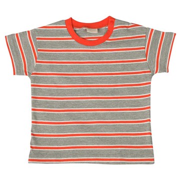 akachan honpo - 短袖經典T恤-彩色條紋 天竺布-灰色