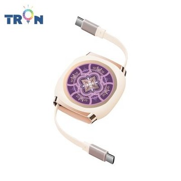 TRON 100W Type-C 伸縮快充線 1M 奶茶色 圓形花磚C-3 4檔長度調整 可充筆電 適用i15以上手機 平板