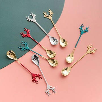 不銹鋼咖啡勺冰激凌勺子北歐ins風麋鹿勺子可愛攪拌勺家用甜品勺