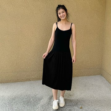 Hana-Mokuba花木馬日系女裝簡約細肩拼接連身裙_黑