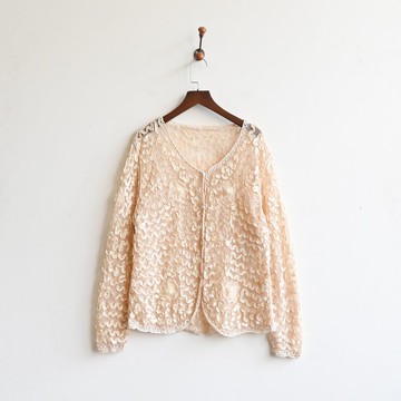 【蛋植物古著】風拂蕾絲紗質線繡古著外套