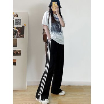 直筒闊腿褲女大碼夏季薄款胖妹妹mm高腰寬松顯瘦休閑運動拖地褲子