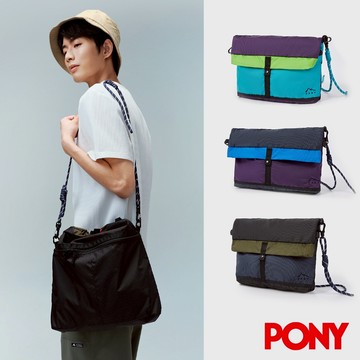 【PONY】運動戶外單肩包 斜背包 防潑水背包 撞色設計 男包 女包 三色