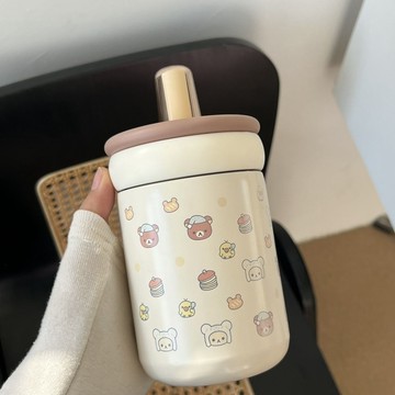 💥下殺價💥 水杯保溫杯女生可愛輕松熊新款學生便攜吸管杯子316不銹鋼帶提手