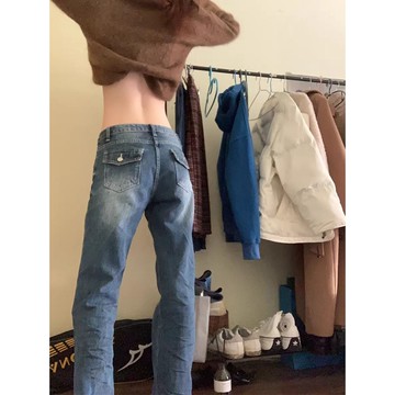 辣妹低腰微喇叭牛仔褲女春夏新款直筒寬鬆顯瘦闊腿拖地褲