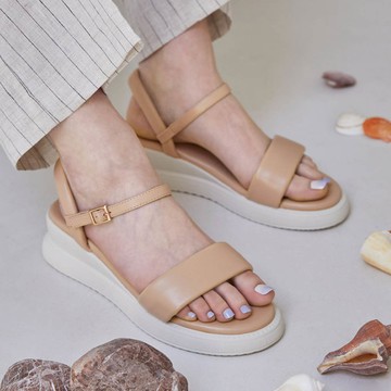 韓國 PINKELEPHANT - 好穿雲朵軟底楔型涼鞋(4cm)-太妃糖