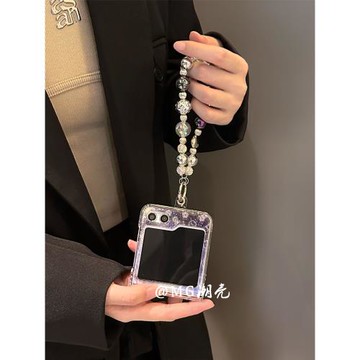 韓國冷淡風星空適用三星Zflip5手機殼網紅同款防滑折疊屏W24Flip女款Zflip4高級Zflip3個性手提保護殼新鏈條