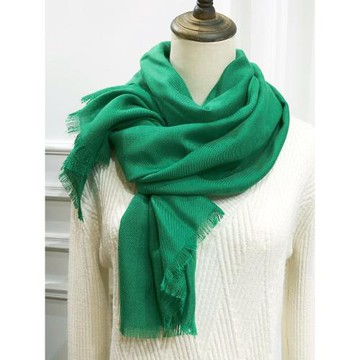 綠色圍巾女冬季2024新款高級感棉麻顯白純色保暖出口外貿文藝圍脖