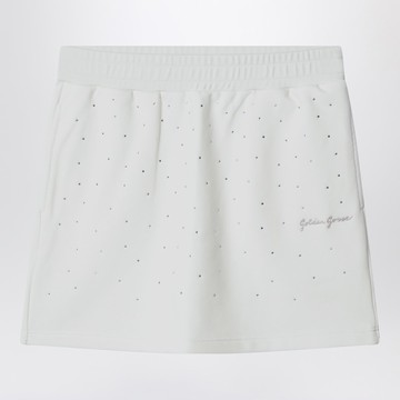 White cotton mini skirt with rhinestones