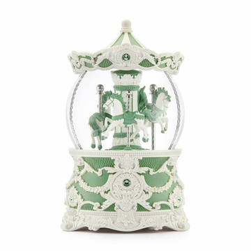 【讚爾JARLL】莫蘭迪綠 洛可可旋轉木馬(燈光) 水晶球音樂盒(燈光)